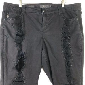 Torrid Black Distressed Velvet Patch Beaded Jeans sz 20